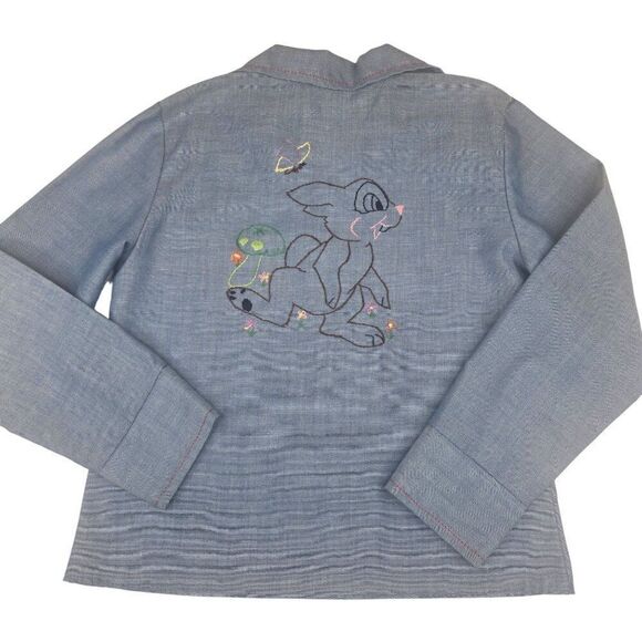 Vintage 70s Embroidered Shirt Womens Small Blue Thumper Mushroom Boho - Picture 1 of 9